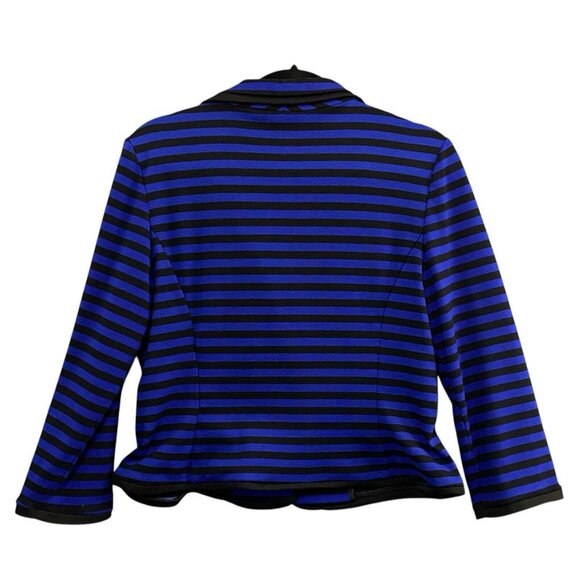 SANDRO Studio Women Crop Blazer Button Front Sz M Blue Black Stripe Office 54-18 - Picture 2 of 9